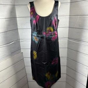 Ann Taylor LOFT Sheath Dress Sleeveless Lined Watercolor Floral Black Size 10